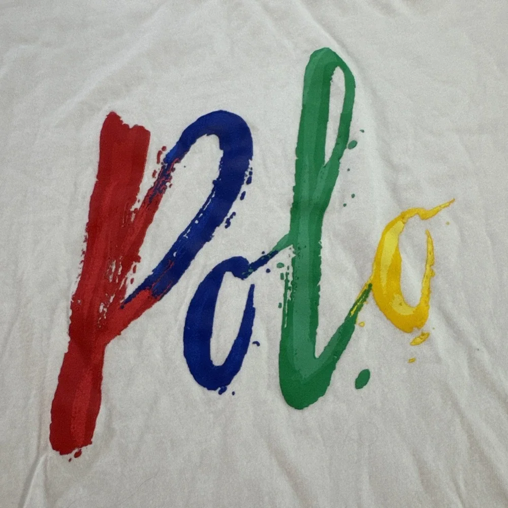 Polo Ralph Lauren White T-Shirt Men's Painted Script Sz Large Custom Slim Fit